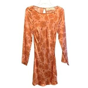 Jen's Pirate Booty Mini Dress Womens 6 Viscose Peach Floral Bohemian